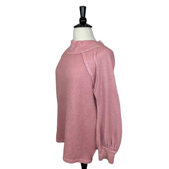 Free People Waffle Knit Oversized Mock Neck Sweater Faded Coral Women XS NWT - Picture 6 of 12
